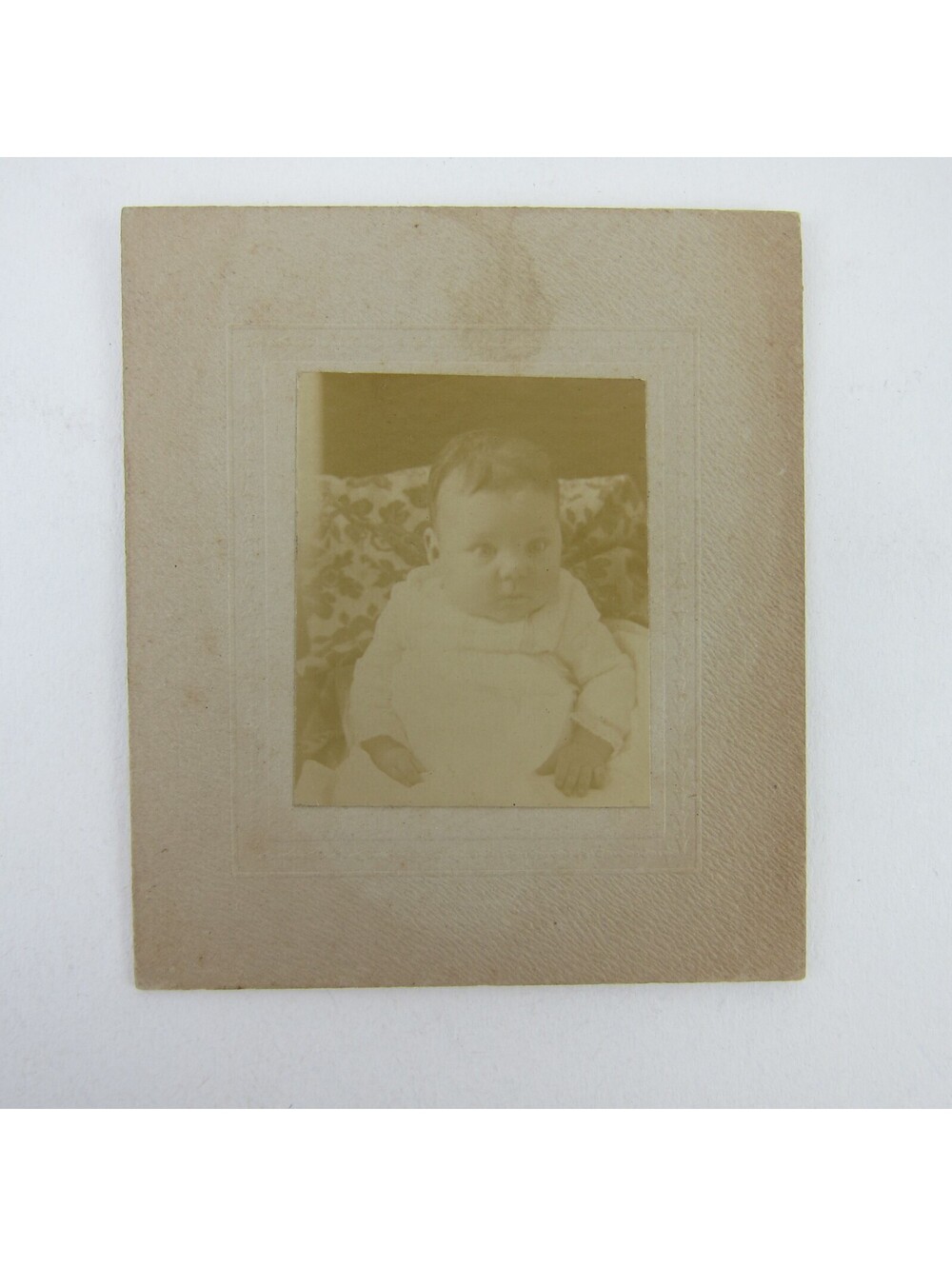 Antique Carte De Visite CDV Baby Photo in White & Floral Sepia Child Photograph